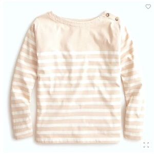 💥2/$15💥 JCrew Mariner Camel Stripe Button Shoulder Boatneck Tee Top XS